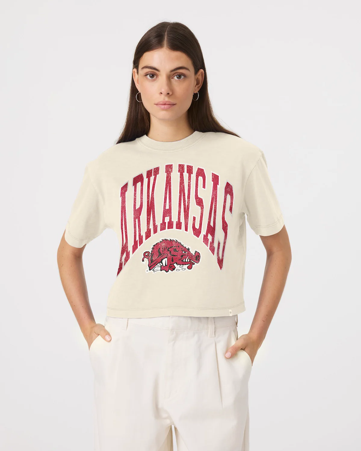 ARKANSAS RAZORBACKS VINTAGE MINDI HEAVY '47 SLUB CROP TEE WOMENS