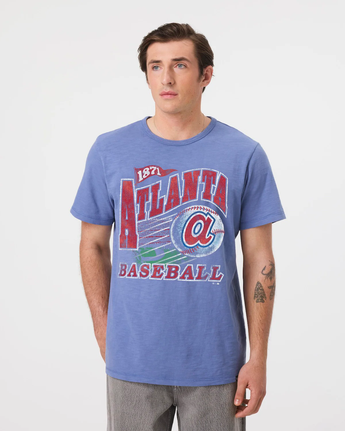 ATLANTA BRAVES COOPERSTOWN GAME WORN HEAVY '47 SLUB TEE