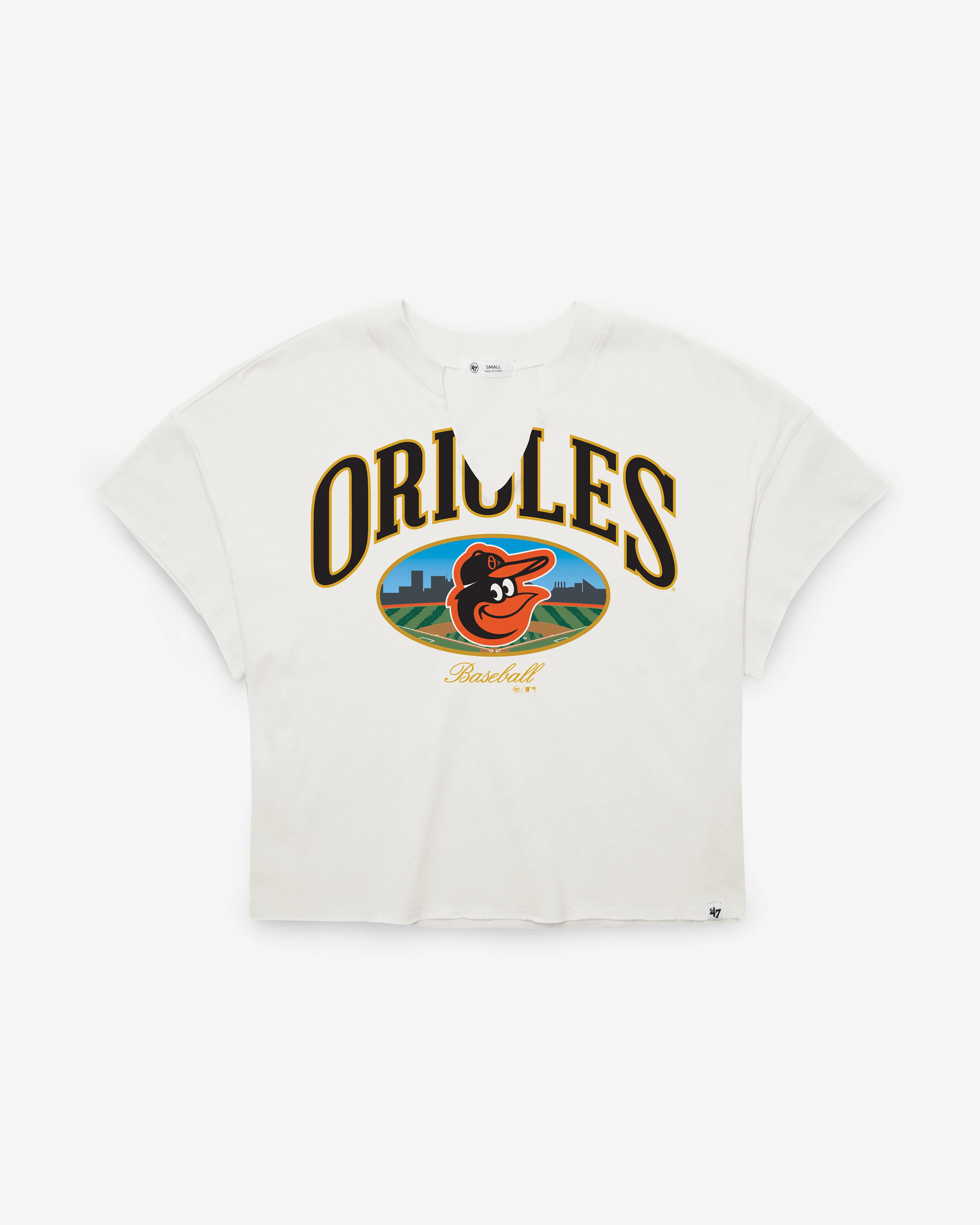 BALTIMORE ORIOLES OPEN CITY '47 OVERSIZED NOTCH NECK TEE WOMENS