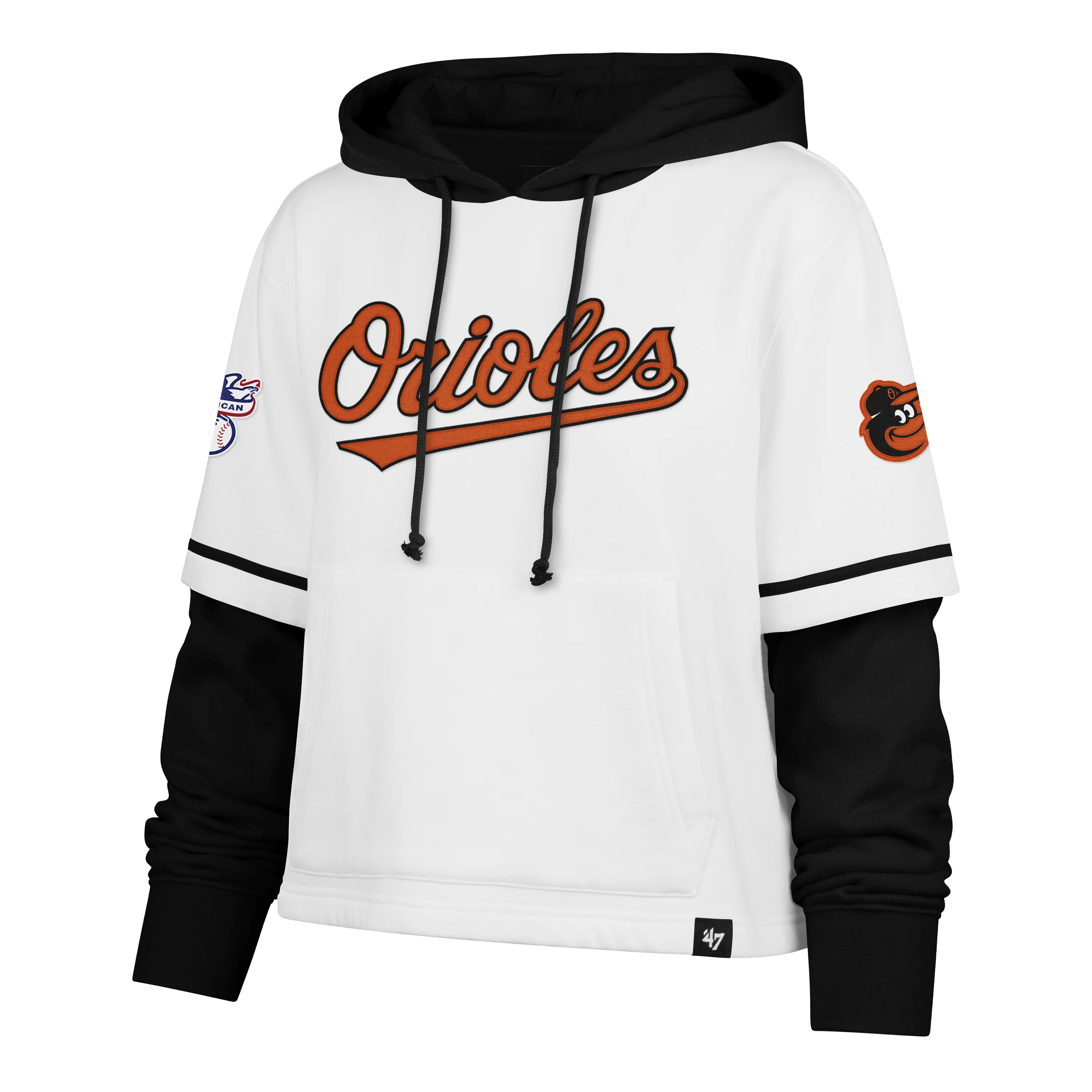 BALTIMORE ORIOLES TRIFECTA CROPPED '47 SHORTSTOP PULLOVER HOOD WOMENS