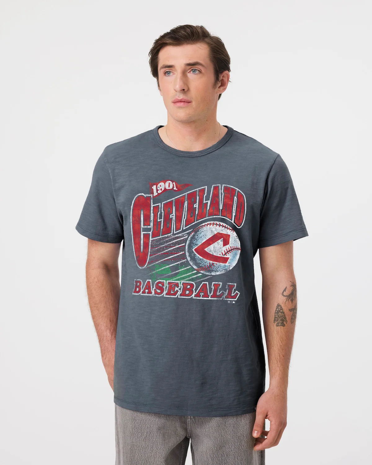 CLEVELAND GUARDIANS COOPERSTOWN GAME WORN HEAVY '47 SLUB TEE