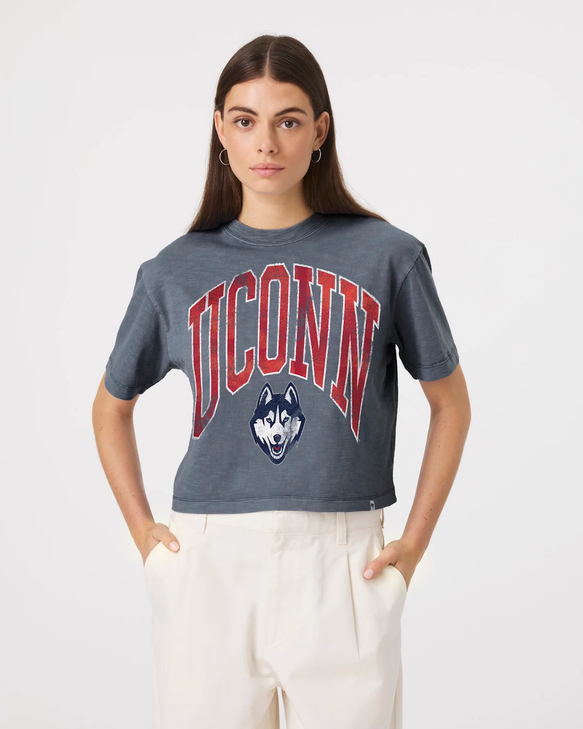 CONNECTICUT HUSKIES UCONN MINDI HEAVY '47 SLUB CROP TEE WOMENS