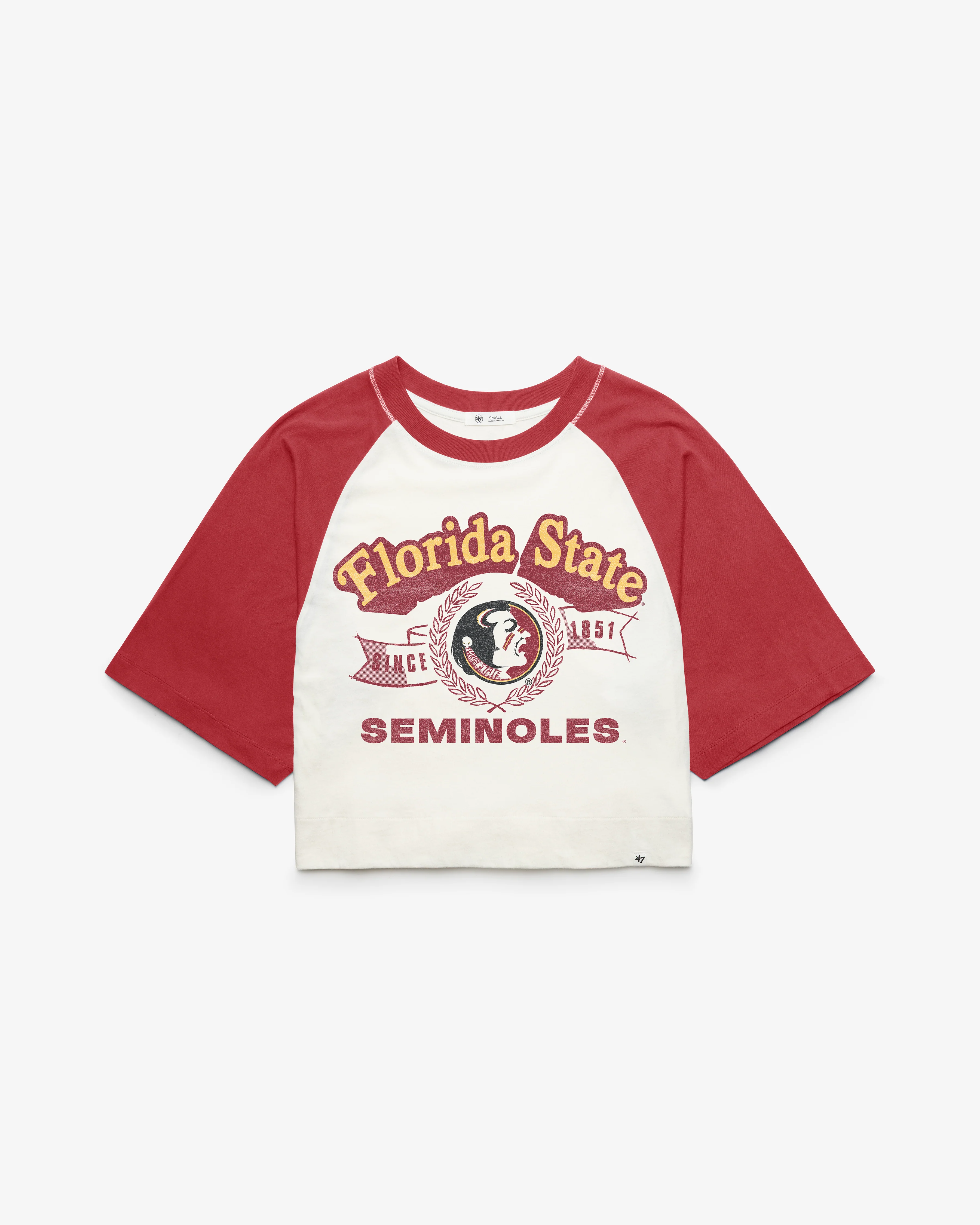 FLORIDA STATE SEMINOLES VINTAGE INFIELD SHIFT '47 RAGLAN CROP TEE WOMENS