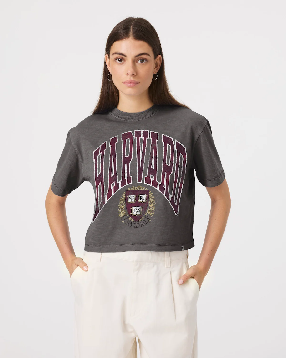 HARVARD CRIMSON MINDI HEAVY '47 SLUB CROP TEE WOMENS