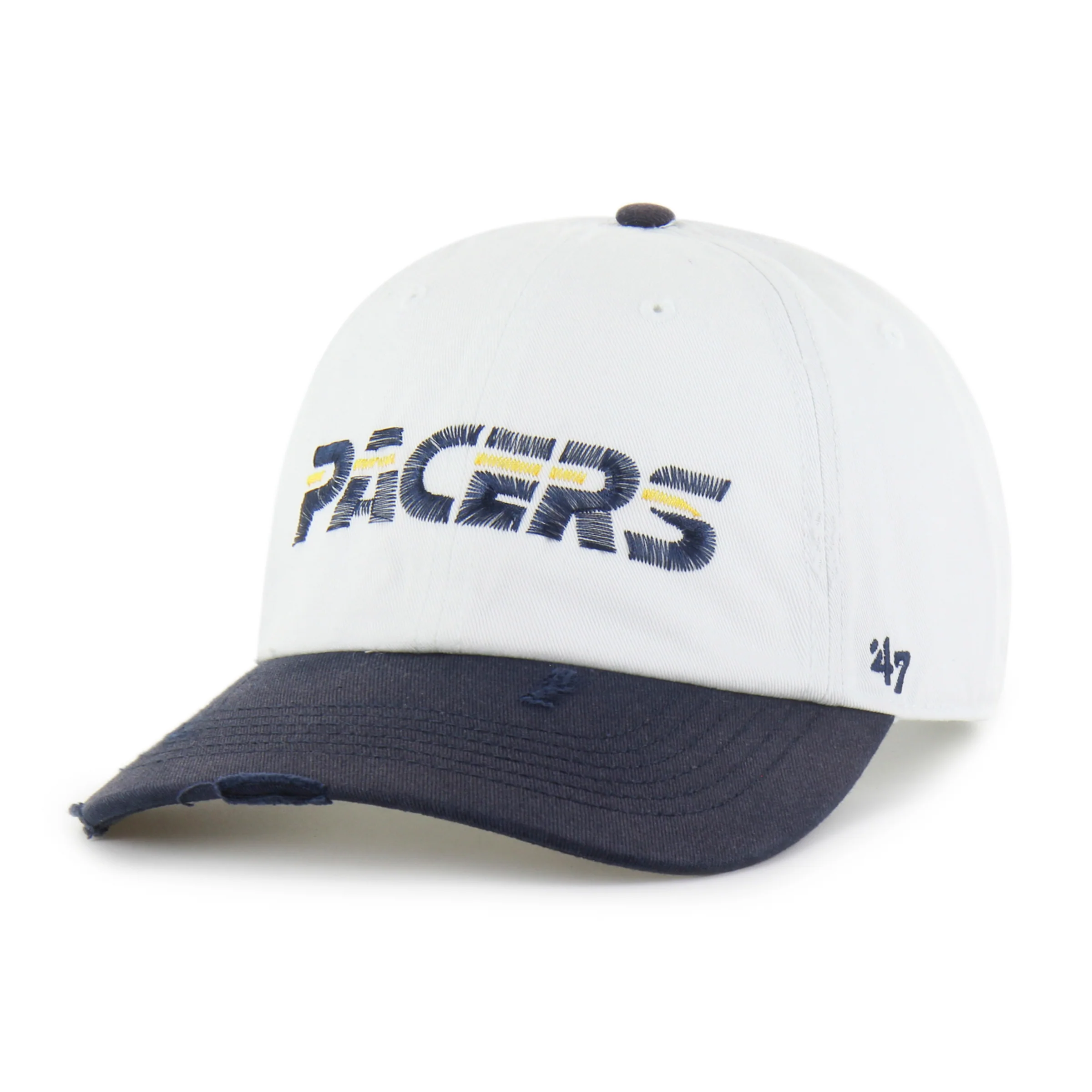 INDIANA PACERS HARDWOOD CLASSICS WORN SCRIPT '47 CLEAN UP MF MID FIT