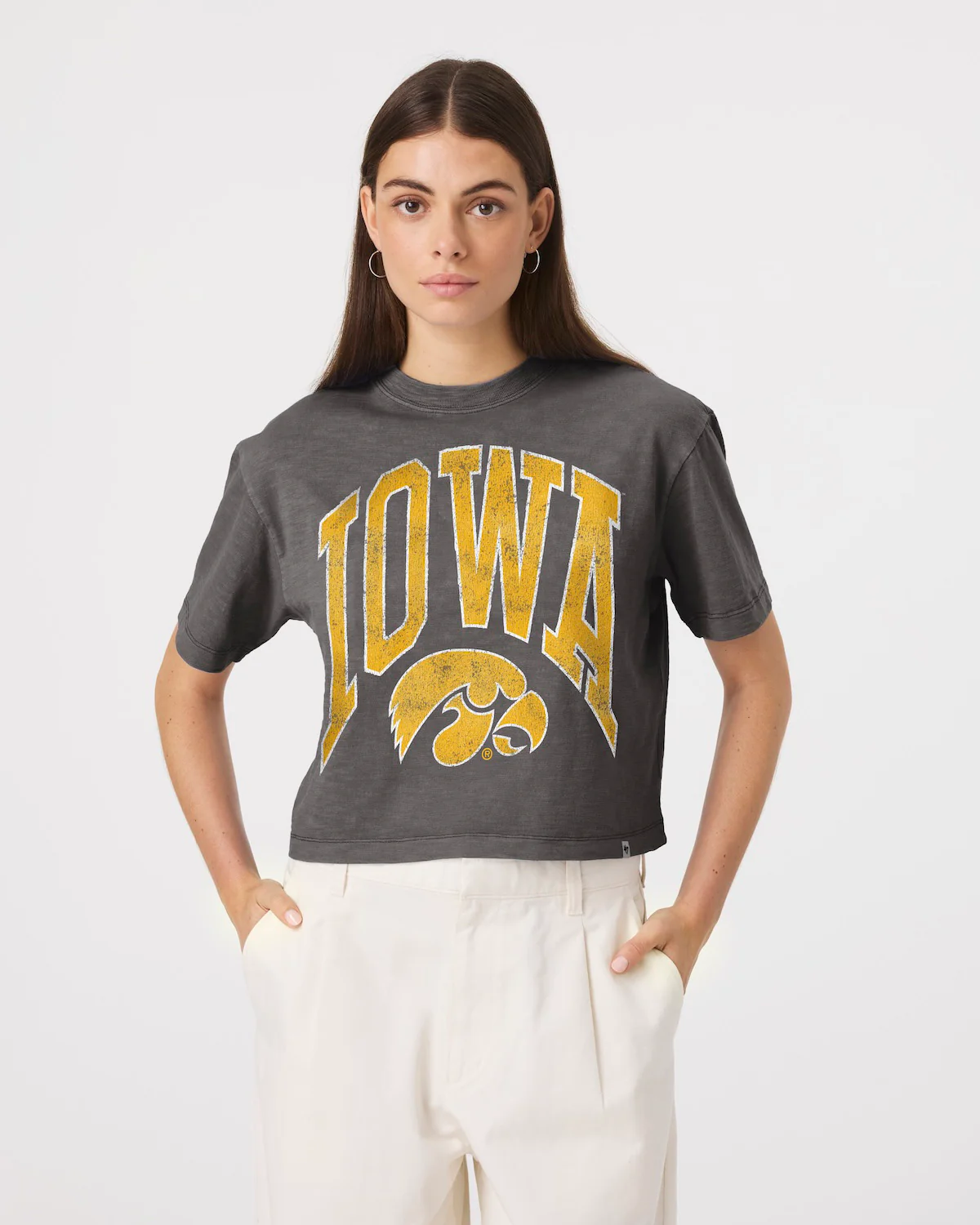 IOWA HAWKEYES MINDI HEAVY '47 SLUB CROP TEE WOMENS