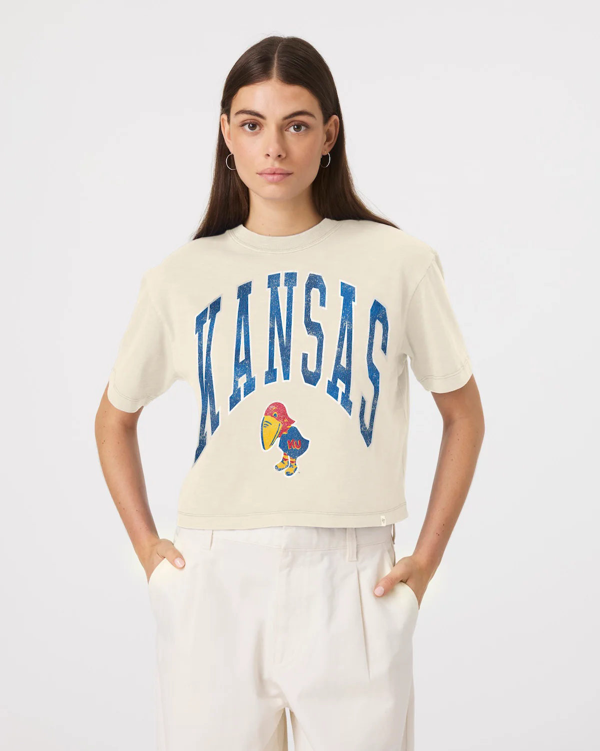 KANSAS JAYHAWKS VINTAGE MINDI HEAVY '47 SLUB CROP TEE WOMENS