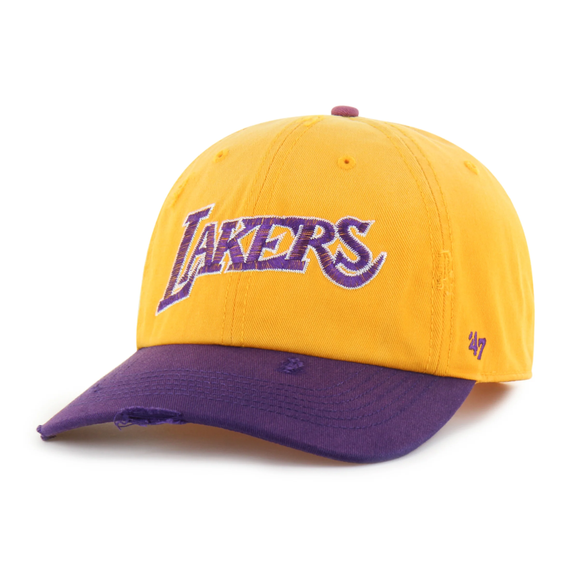 LOS ANGELES LAKERS HARDWOOD CLASSICS WORN SCRIPT '47 CLEAN UP MF MID FIT