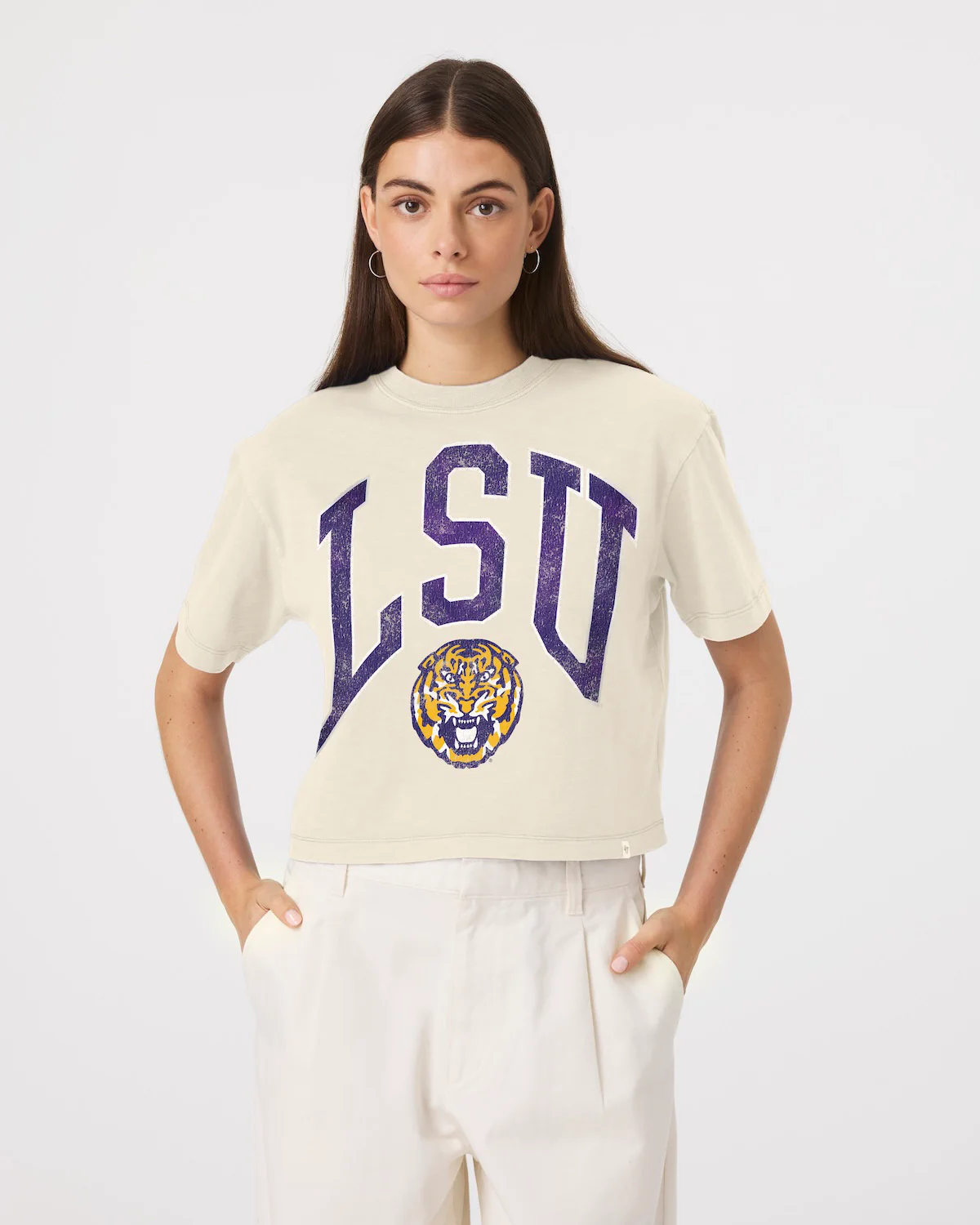 LOUISIANA STATE TIGERS LSU MINDI HEAVY '47 SLUB CROP TEE WOMENS