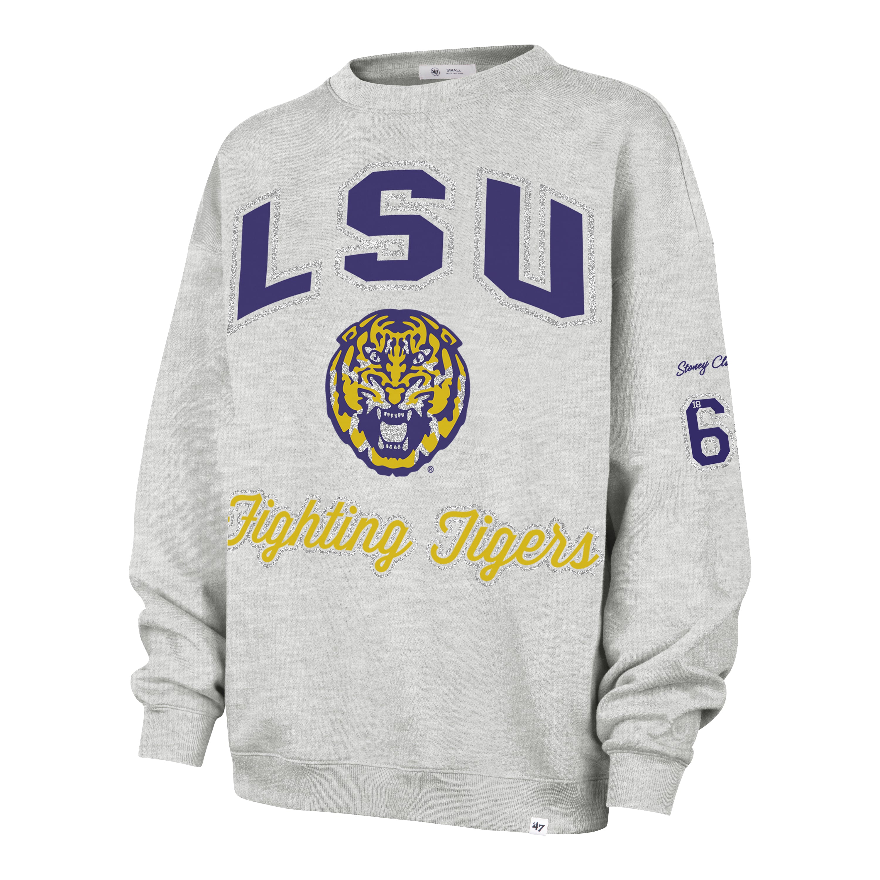 LOUISIANA STATE TIGERS LSU STONEY CLOVER LANE X '47 OVERSIZED GLITTER ARCH CREW WOMENS