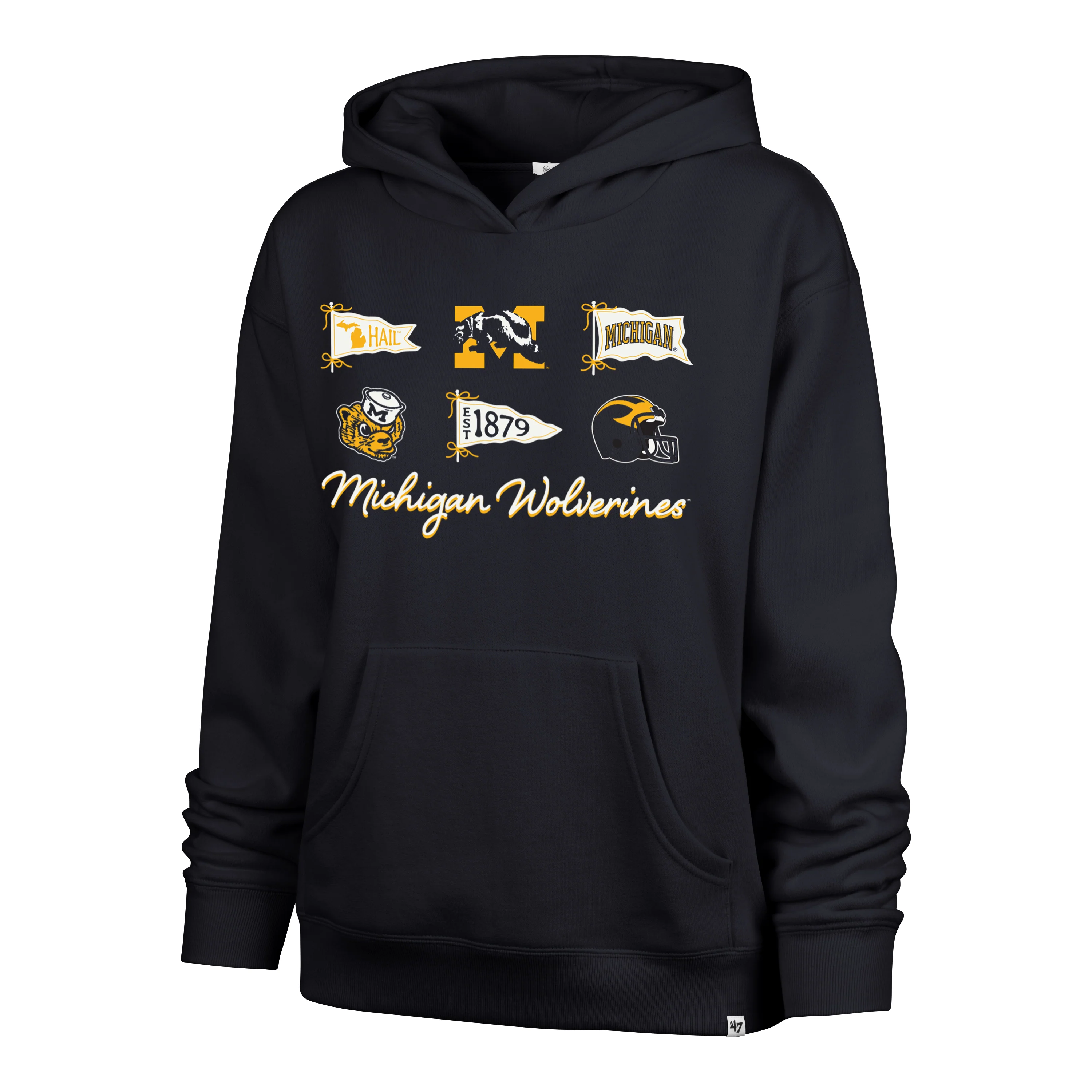 MICHIGAN WOLVERINES VINTAGE BOW AND BANNERS '47 NAOMI HOOD WOMENS