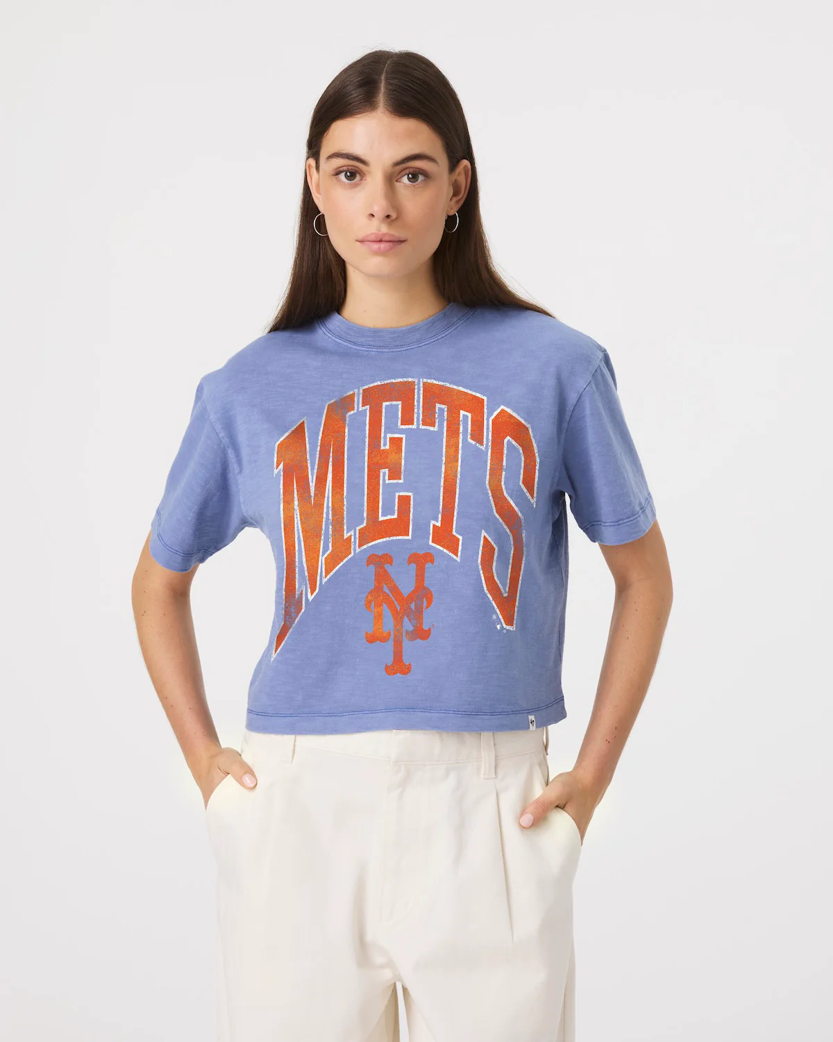 NEW YORK METS MINDI HEAVY '47 SLUB CROP TEE WOMENS