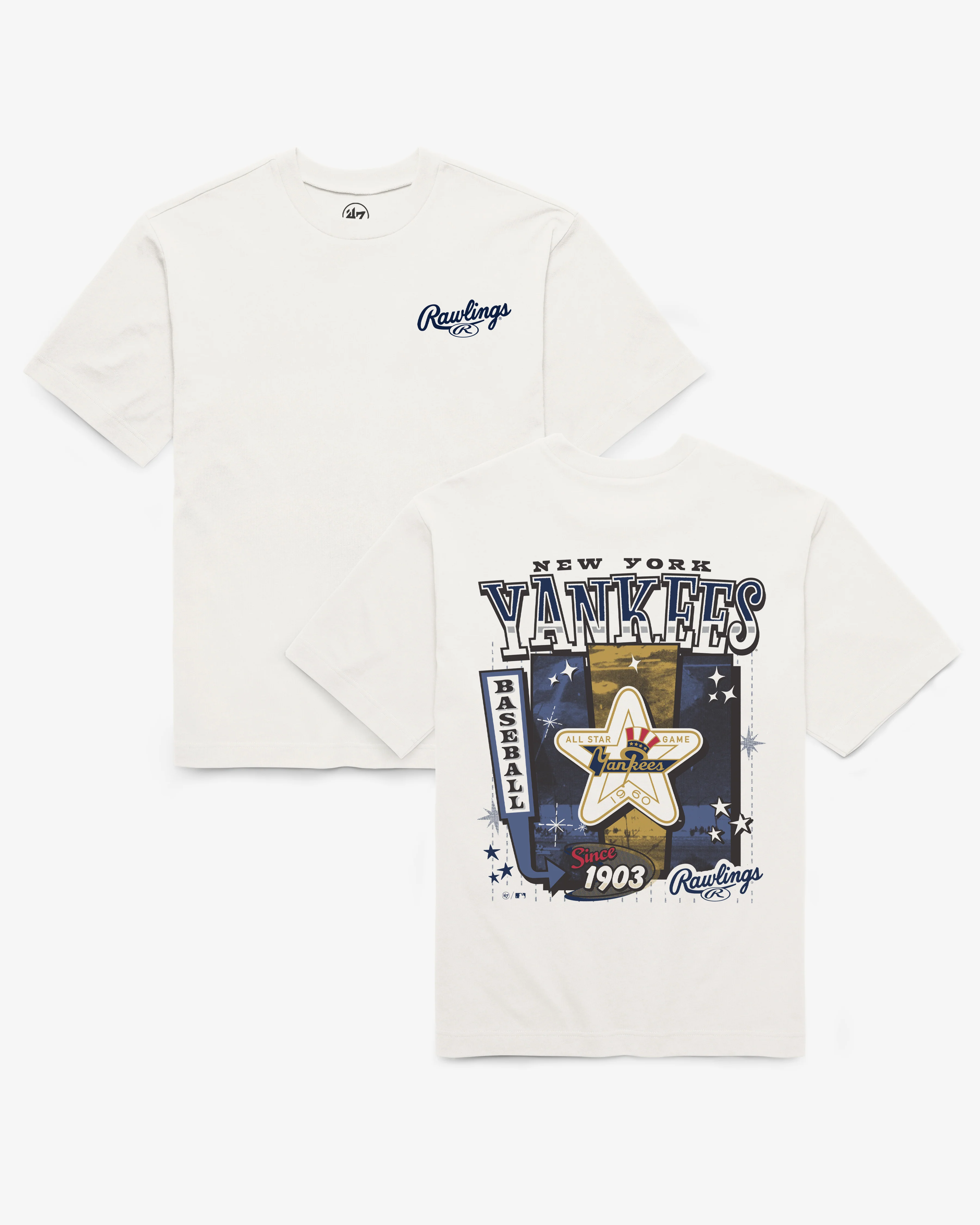 NEW YORK YANKEES COOPERSTOWN RAWLINGS POSTER '47 FOUNDATION TEE