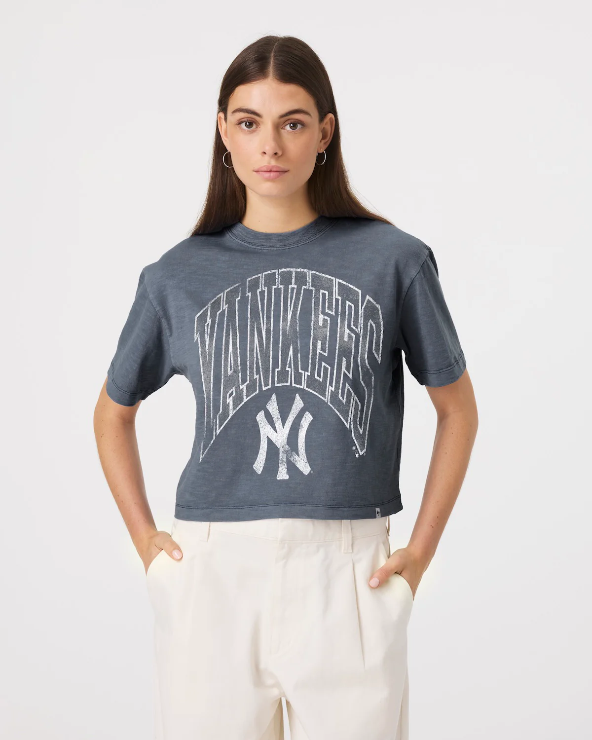 NEW YORK YANKEES MINDI HEAVY '47 SLUB CROP TEE WOMENS