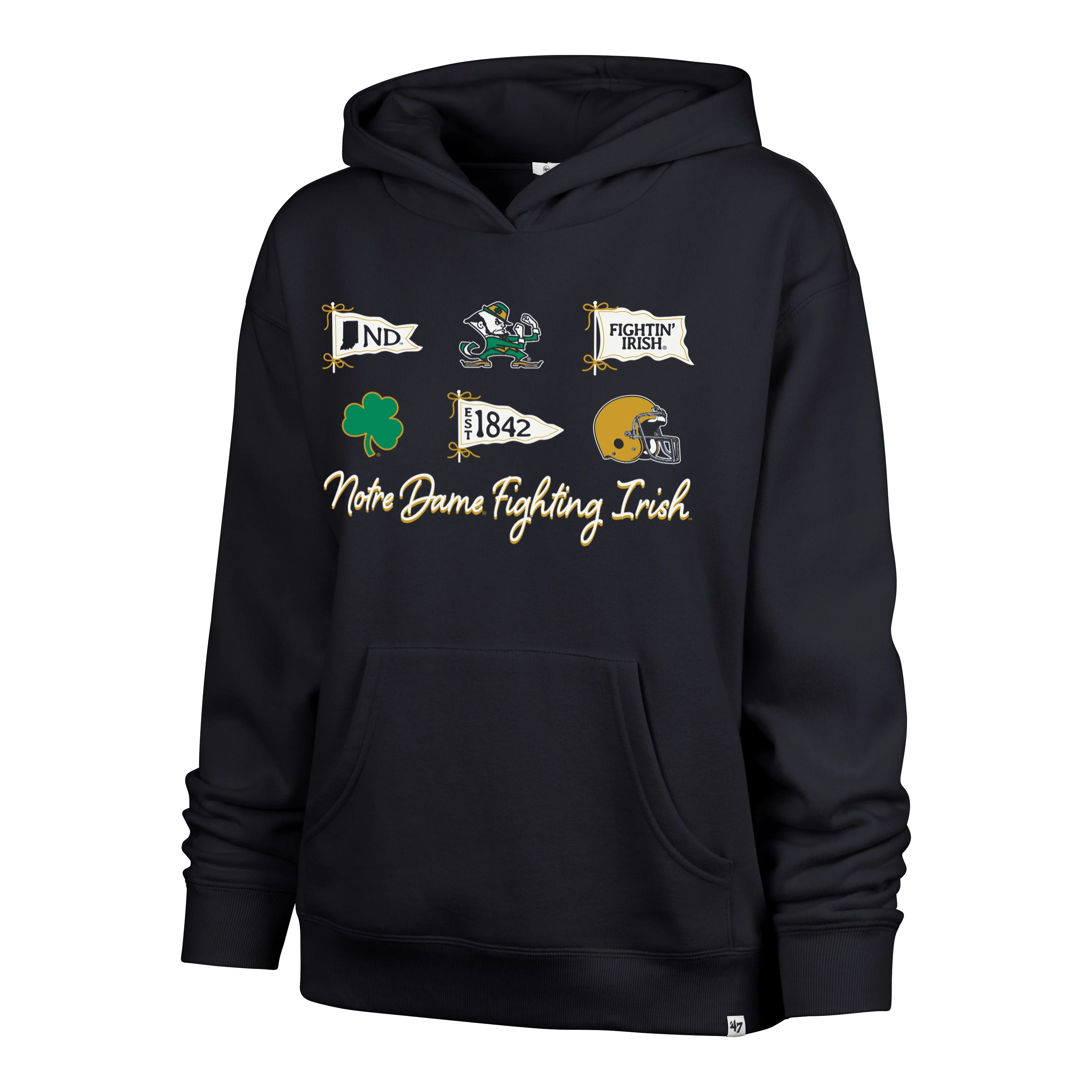 NOTRE DAME FIGHTING IRISH BOW AND BANNERS '47 NAOMI HOOD