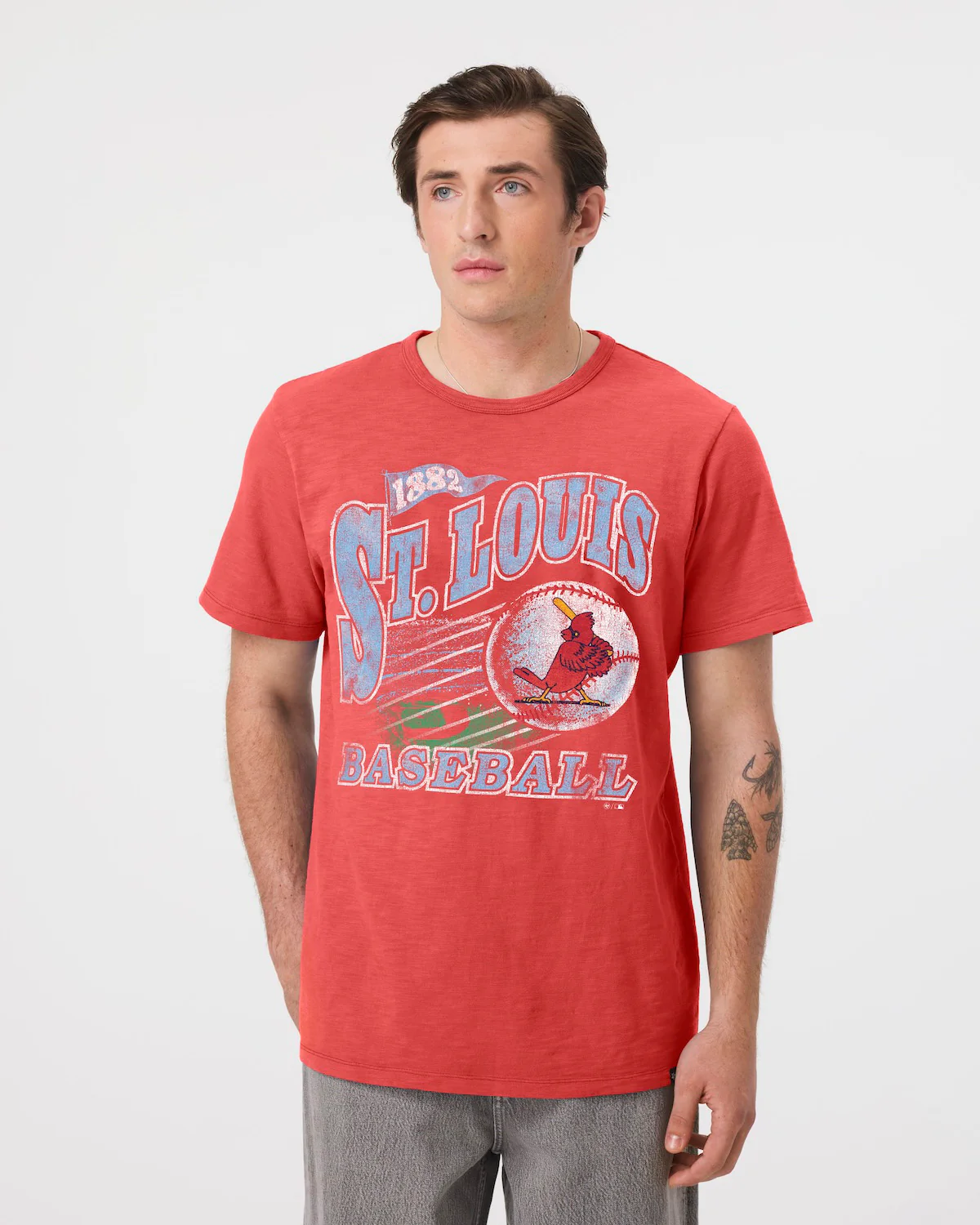 ST. LOUIS CARDINALS COOPERSTOWN GAME WORN HEAVY '47 SLUB TEE