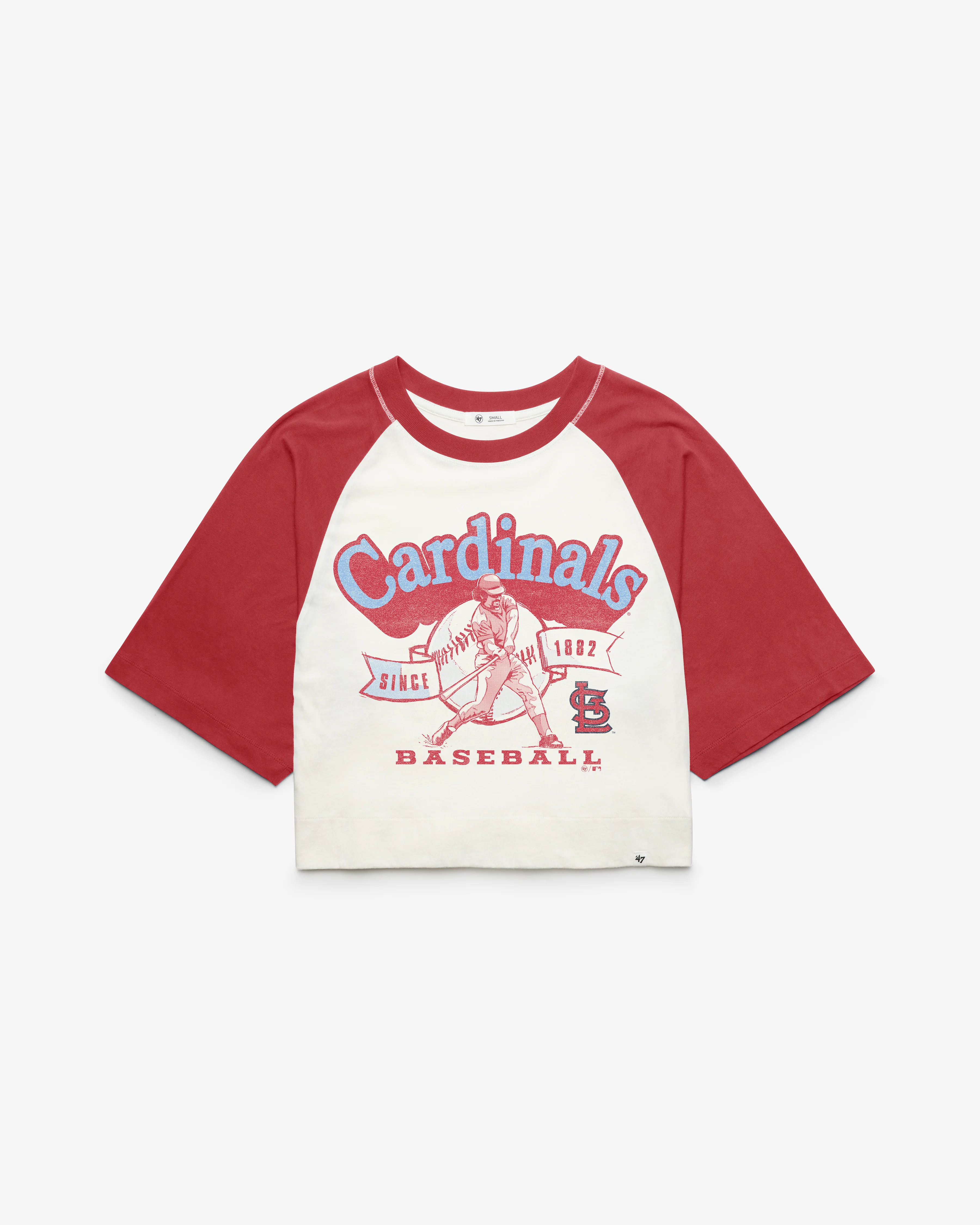 ST. LOUIS CARDINALS COOPERSTOWN INFIELD SHIFT '47 RAGLAN CROP TEE WOMENS