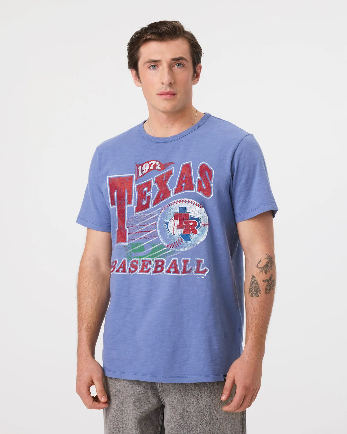 TEXAS RANGERS COOPERSTOWN GAME WORN HEAVY '47 SLUB TEE